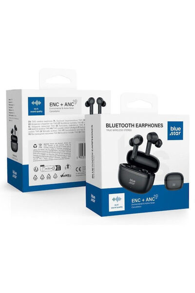 Blue Star AC20E Ενδοωτικά Ακουστικά Bluetooth Handsfree με Θήκη Φόρτισης Μαύρα