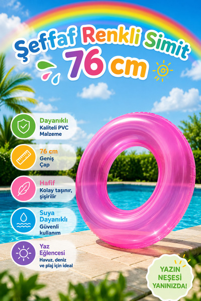 craftivio 76 cm Transparent Colorful Sea and Pool Ring - Durable Pvc Inflatab...