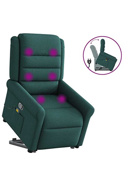vidaxl Fotoliu rabatabil de masaj, cu ridicare, verde închis, textil
