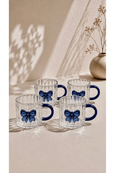 Maloria Luxury Bow Crystal Transparent Glass Set with Beaded Handles |   4 Pi...