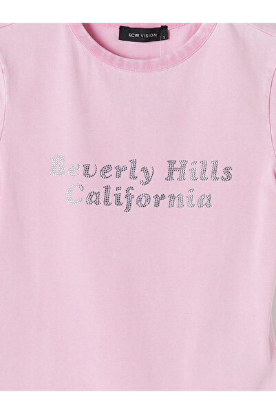 LC Waikiki Pink Beverly Hills Stone Printed Women's T-Shirt