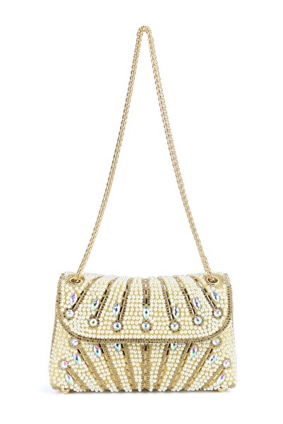 OEM Gold evening clutch bag with pearls and crystals