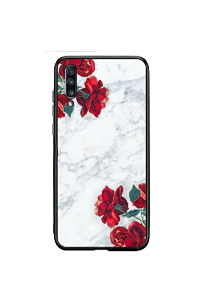 Other Samsung A50 red roses marble Black Glossy Θήκη