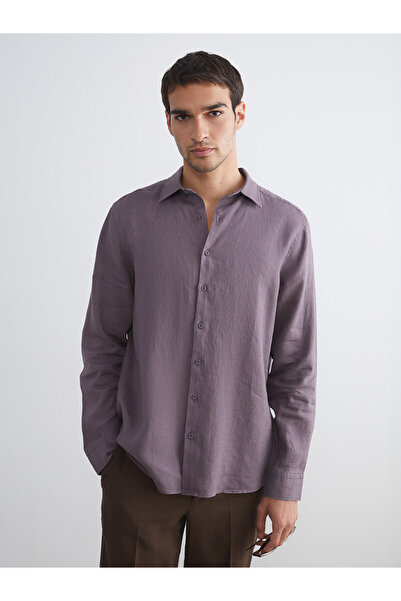 LC Waikiki Nevavm Regular Fit Long Sleeve 100% Linen Men's Shirt with Difference