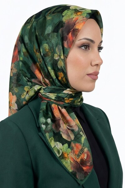 hadiora Women's Green Floral Patterned Organic Cotton Soft Scarf