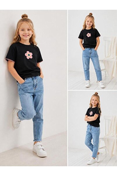 ciklet kids Girl's Embroidered Top and Bottom Denim Set