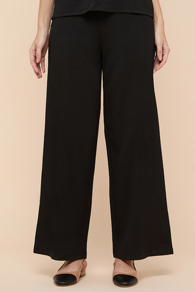 R&B Textured Wide Leg Pants with Drawstring Waist