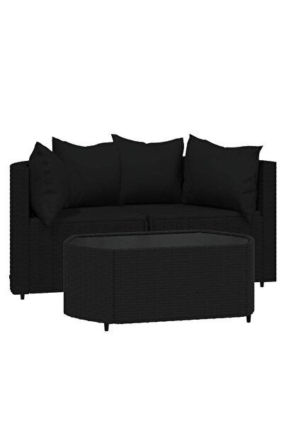 vidaxl Set mobilier de grădină cu perne, 3 piese, negru, poliratan
