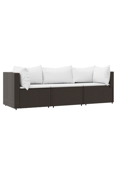 vidaxl Set mobilier de grădină cu perne, 3 piese, maro, poliratan