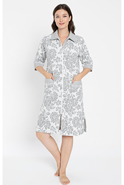 Nuşa Short Zippered Bamboo Cotton Jacquard Women's Dressing Gown – Premium So...