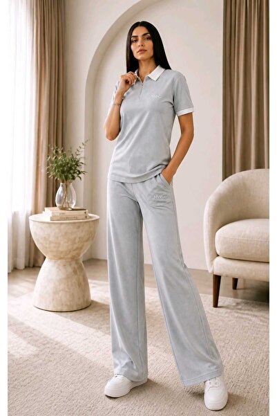 LİNA TESETTÜR Alya Gray Polo Collar Zipper Closure 2-Piece Set