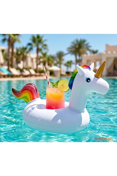 SHOPIENS Suport gonflabil pentru băuturi Unicorn, 37x17cm, alb, pentru piscin...