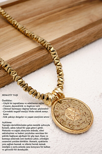 ByFlorya Jewelry قلادة من الحجر الطبيعي الهيماتيت 44 سم + 5 سم