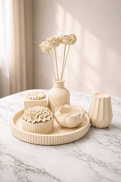 Gizem Design Products Gizem Design Modern Taş Tozu Dekoratif Tepsi Ve Buket V...