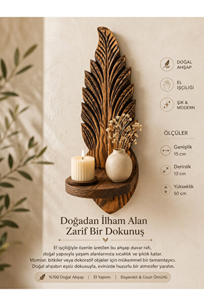 Kütük shop El Yapımı Ahşap Yaprak Duvar Rafı | Dekoratif Duvar Rafı | Mumluk ...