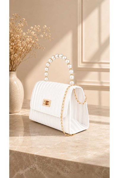 zemihra Pearl Women's Evening Dress Pearl Detailed Chain Strap Lock Closure Hand and Shoulder Bag