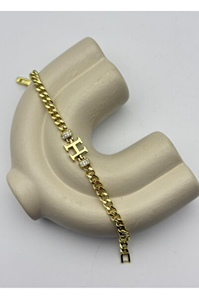 BİJU YILMAZ Vip gold h letter stone gourmet bracelet - 26vipb35