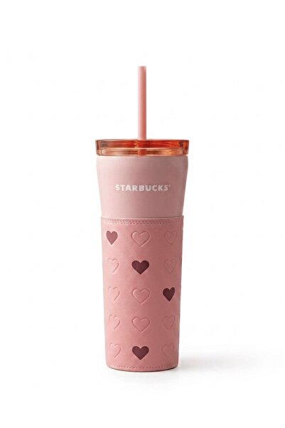 Starbucks ®   كوب وردي بتصميم غزال لعيد الحب مع غطاء، سعة 16 أونصة (473 مل)