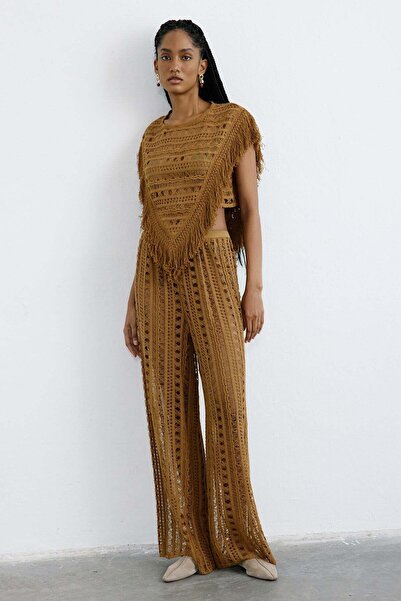 Rue Studio Yüksek Bel Lastikli Geniş Paça Camel Pantolon