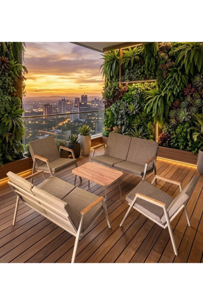 Dekoroom's Viento, Bahçe Mobilyası, 2 + 2 + 1 + 1, Sehpalı