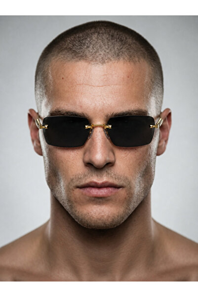 PİYESBOUTİQUE Men's Black Rectangular Sunglasses, Uv Protection, Retro Vintag...