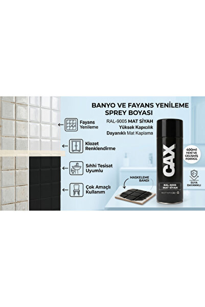 caxcolors CAX VERNİKLİ Suya Dayanıklı Banyo Fayans Klozet Yenileme Sprey Boya...