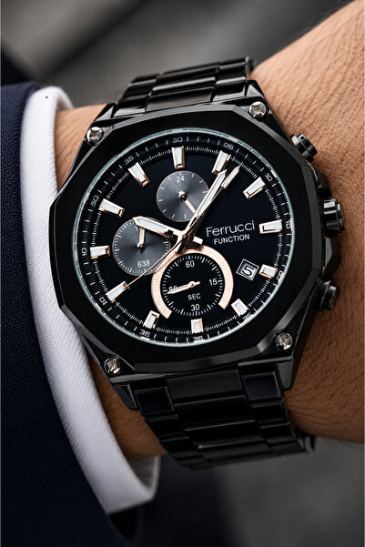Ferrucci Men's Wristwatch Steel Band Black Color Functional Premium Design wi...