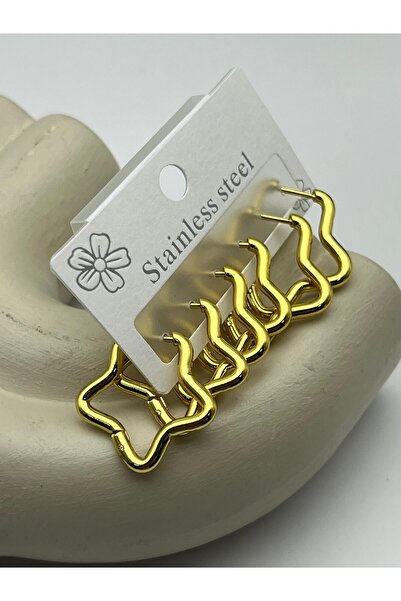 BİJU YILMAZ 26Clk88 Gold Wave Star Steel Earring Set