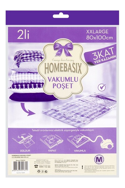 Homebasix Vakumlu Poşet 2'li Set 2 Adet XXL 80x100