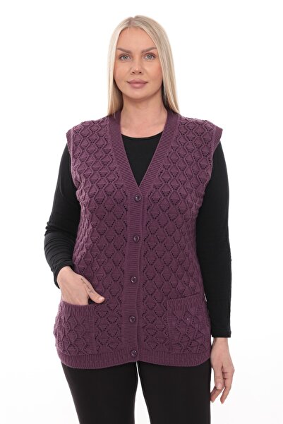 İKSUN Tricotaj model Baklava din lână groasă cu decolteu în V pentru femei, v...