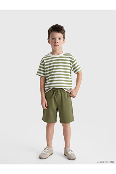 LC Waikiki Lcw Kids Khaki Striped Boys' Shorts Set