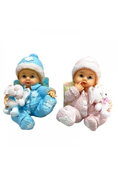 OEM Figurina Tort Botez Bebe Cu Elefantel Si Ursulet Blue