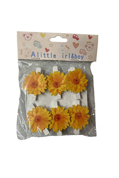 OEM Wooden Ornament With Hook Flowers 6/ Top Bottom Set Yellow