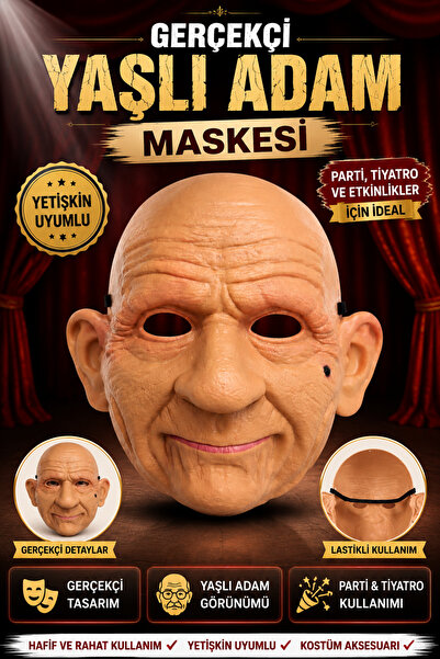 Tamsena Store Gerçekçi Yaşlı Adam Maskesi Lastikli Yetişkin Kostüm Parti Tiya...