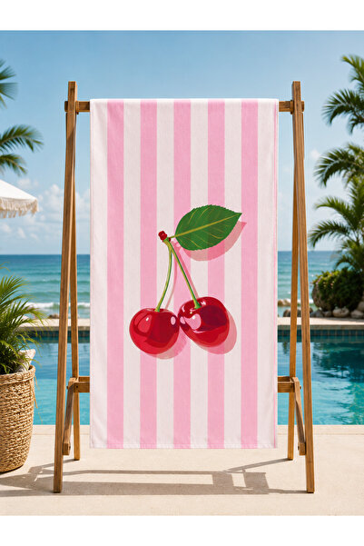 HİG HOME Striped Cherry Patterned Beach Towel 80X160 cm |   Soft Quick-Drying...