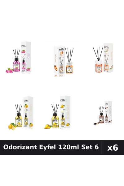 Eyfel Set 6 Odorizante Camera Betisoare - 6 Arome Asortate, 120ml Parfum