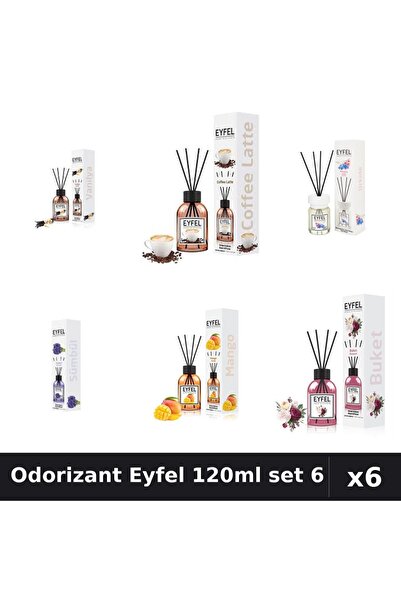Eyfel Set 6 Odorizante Camera Betisoare 120ml - Vanilie, Cafea, Orhidee, Zamb...