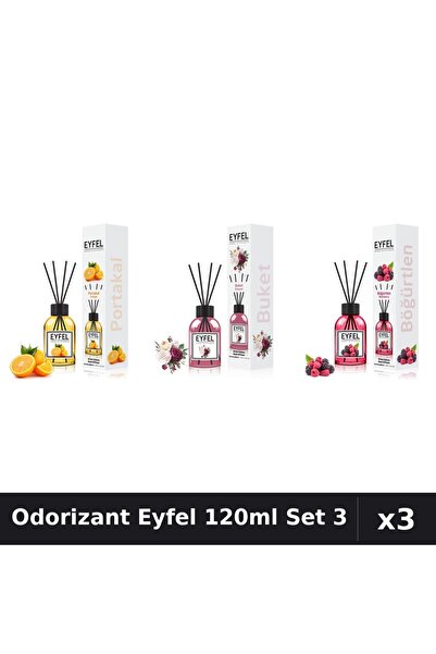 Eyfel Set 3 Odorizant Camera cu Betisoare 120ml - Portocala, Bouquet, Fructe