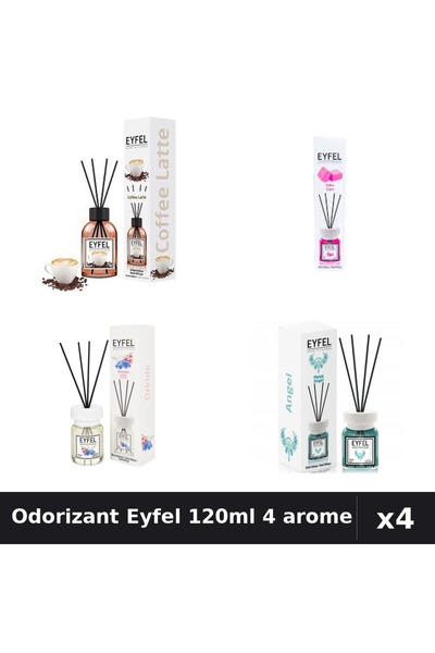 Eyfel Set 4 Odorizant Camera Betisoare 120ml - Angel, Bubble Gum, Cafea, Orhidee