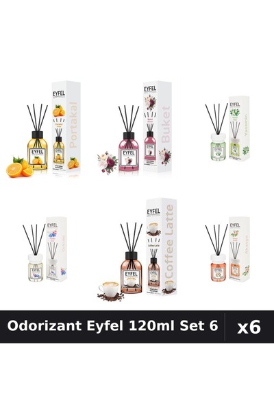 Eyfel Set 6 Odorizante Camera Betisoare 120ml - Portocala, Bouquet, Iasomie, ...