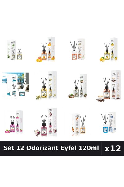 Eyfel Set 12 Odorizante Camera Betisoare, Acacia, Bouquet, Cafea, Cool Water,...