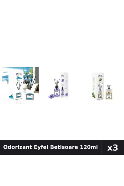 Eyfel Set 3 Odorizant Camera Betisoare 120ml - Ocean, Lavanda, Lacramioare