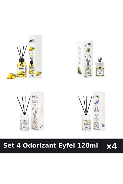 Eyfel Set 4 Odorizante Camera Betisoare, Ananas, Bumbac, Lacramioare, Orhidee...