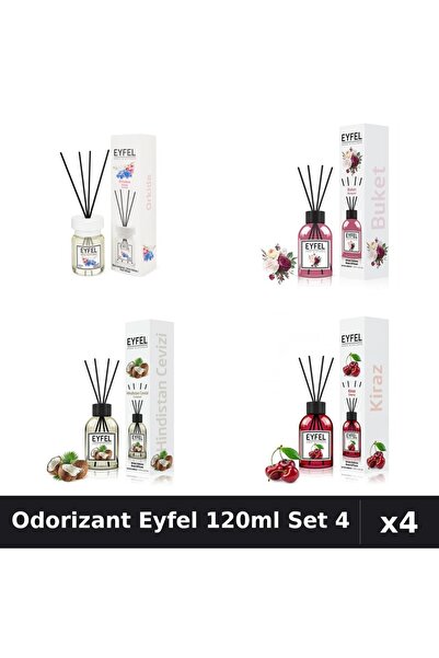 Eyfel Set 4 Odorizant Camera Betisoare 120ml - Orhidee, Bouquet, Cocos, Cireşe