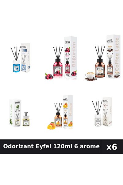 Eyfel Set 6 Odorizante Cameră Betișoare - 6 Arome Asortate, 120ml Parfum Intens