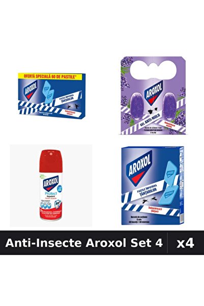 Aroxol Set 4 Spray și Pastile Anti-Insecte - 100ml, 2-60 bucati, Protectie Ga...