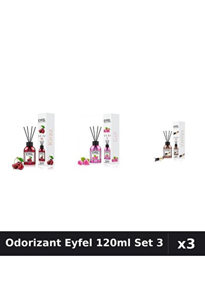 Eyfel Set 3 Odorizant Camera Betisoare 120ml - Cireșe, Trandafir, Vanilie