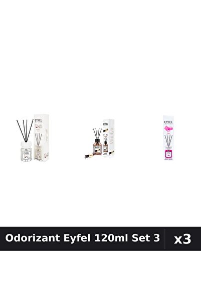 Eyfel Set 3 Odorizant Camera Betisoare 120ml - Bumbac, Vanilie, Bubble Gum