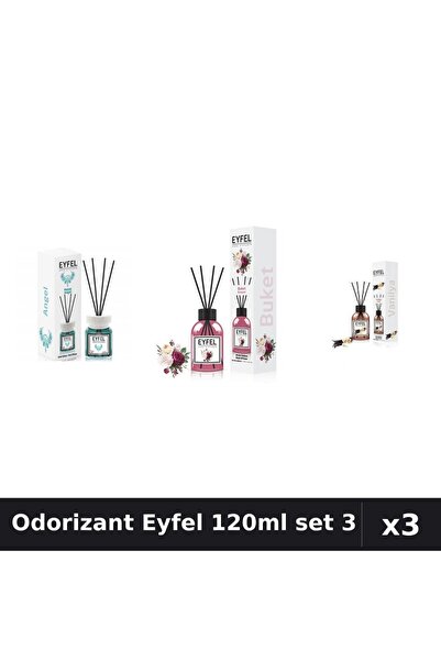 Eyfel Top Bottom Set of 3 Room Air Freshener Sticks 120ml - Angel, Bouquet, V...