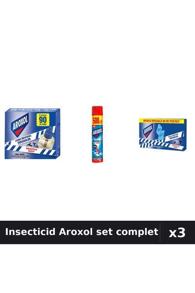 Aroxol Set 3 Insecticid - Aparat 45 nopti, Spray 500ml, Pastile 60 bucati
